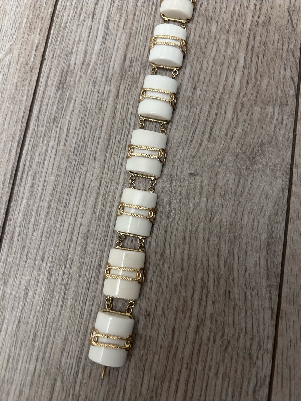 Milor 14kt Italy White and Gold Link Tile Bracelet Marble Style Link Gold Chain - Picture 2 of 9